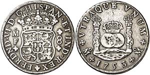 1753. Fernando VI. M‚xico. MF. 8 reales. ... 