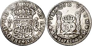1754. Fernando VI. M‚xico. MF. 8 reales. ... 