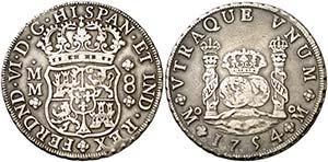 1754. Fernando VI. M‚xico. MM. 8 reales. ... 