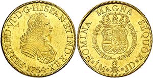 1754. Fernando VI. Lima. JD. 8 escudos. ... 