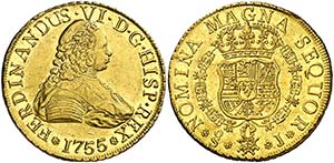 1755. Fernando VI. Santiago. J. 8 escudos. ... 