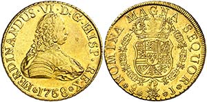 1758. Fernando VI. Santiago. J. 8 escudos. ... 