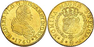 1760/9. Fernando VI. Santiago. J. 8 escudos. ... 