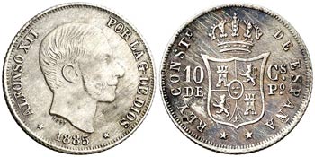 1885. Alfonso XII. Manila. 10 centavos. ... 