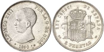 1890*1890. Alfonso XIII. MPM/DEM. 5 pesetas. ... 