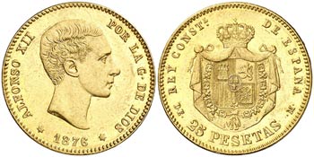 1876*187-. Alfonso XII. DEM. 25 pesetas. ... 
