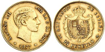 1877*1-7-. Alfonso XII. DEM. 25 pesetas. ... 