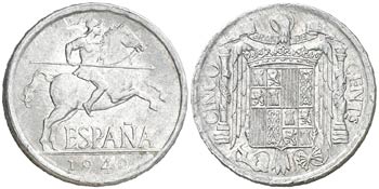 1940. Estado Español. 5 céntimos. (Cal. ... 