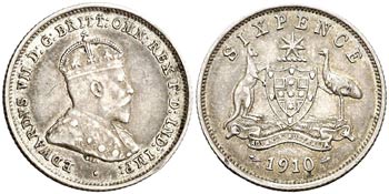 1910. Australia. Eduardo VII. 6 peniques. ... 