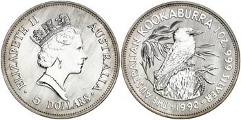 1990. Australia. Isabel II. 5 dólares. (Kr. ... 
