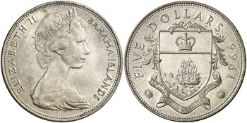 1966. Bahamas. Isabel II. 5 dólares. (Kr. ... 