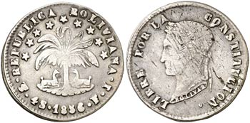 1856. Bolivia. Potosí. FJ. 4 soles. (Kr. ... 
