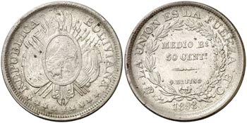 1898. Bolivia. Potosí. CB. 50 centavos (1/2 ... 