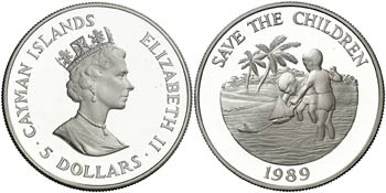 1989. Islas Caimán. Isabel II. 5 dólares. ... 