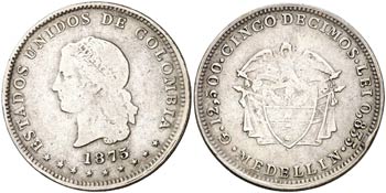 1875/4. Colombia. Medellín. 5 décimos. ... 