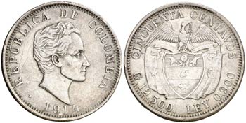 1914. Colombia. 50 centavos. (Kr. 193.1). ... 