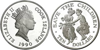 1990. Islas Cook. Isabel II. 10 dólares. ... 