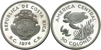 1974. Costa Rica. 50 colones. (Kr. 200a). ... 