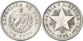 1932. Cuba. 1 peso. (Kr. 15.2). 26,72 g. AG. ... 