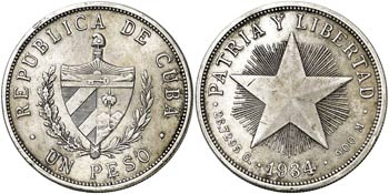 1934. Cuba. 1 peso. (Kr. 15.2). 26,68 g. AG. ... 