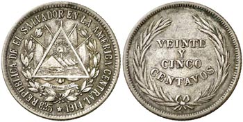 1914. El Salvador. 25 centavos. (Kr. 126). ... 