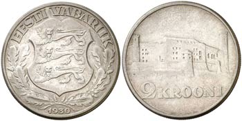 1930. Estonia. 2 krooni. (Kr. 20). 12,05 g. ... 