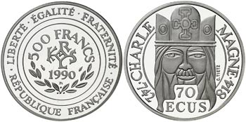 1990. Francia. 500 francos / 70 ecus. (Fr. ... 