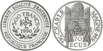 1990. Francia. 500 francos / 70 ecus. (Fr. ... 