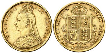1892. Gran Bretaña. Victoria. 1/2 libra. ... 
