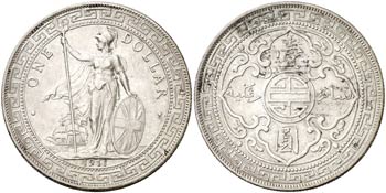 1911. Gran Bretaña. B (Bombay). 1 dólar de ... 