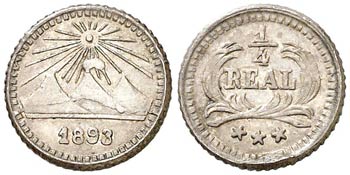 1893. Guatemala. 1/4 de real. (Kr. 161). ... 