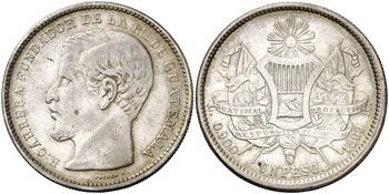 1869. Guatemala. R. 1 peso. (Kr. 190.1). ... 
