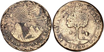 1857. Honduras. FL. 8 reales. (Kr. 21a). ... 