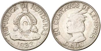 1932. Honduras. 50 centavos. (Kr. 74). 6,23 ... 