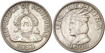 1933. Honduras. 1 lempira. (Kr. 75). 12,45 ... 
