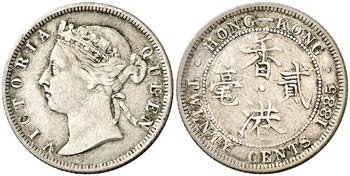 1885. Hong Kong. Victoria. 20 centavos. (Kr. ... 