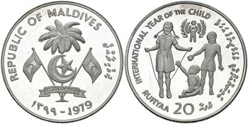 AH 1399/1979. Maldivas. 20 rufiyaa. (Kr. ... 