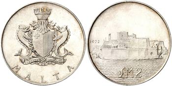 1972. Malta. 2 liras. (Kr. 14). 19,86 g. AG. ... 