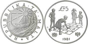 1981. Malta. 5 liras. (Kr. 53). 28,21 g. AG. ... 