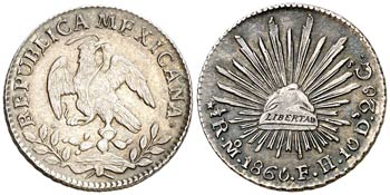 1860. México. FH. 1/2 real. (Kr. 370.9). ... 