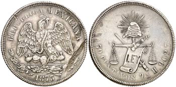 1873. México. H. 50 centavos. (Kr. 407.8). ... 