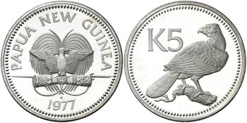1977. Nueva Guinea. 5 kina. (Kr. 7). 27,69 ... 