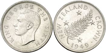 1949. Nueza Zelanda. Jorge VI. 1 corona. ... 