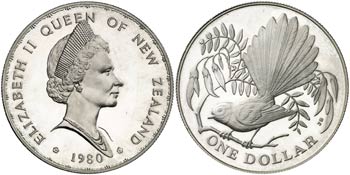 1980. Nueva Zelanda. Isabel II. 1 dólar. ... 