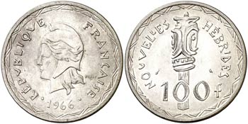 1966. Nuevas Hébridas. 100 francos. (Kr. ... 