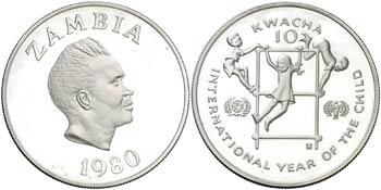 1980. Zambia. 10 Kwacha. (Kr. 21). 27,05 g. ... 