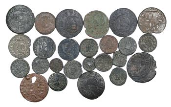 Lote de 25 cobres, la mayoría de Felipe IV, ... 