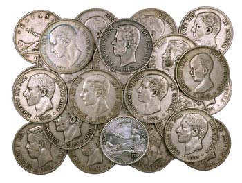 1870 a 1898. Lote de 28 monedas de 5 pesetas ... 