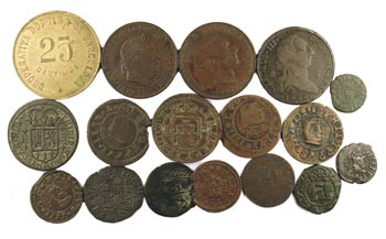 Lote de 17 monedas españolas en cobre de ... 