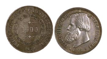 1850 y 1876. Brasil. Pedro II. 1000 reis. ... 